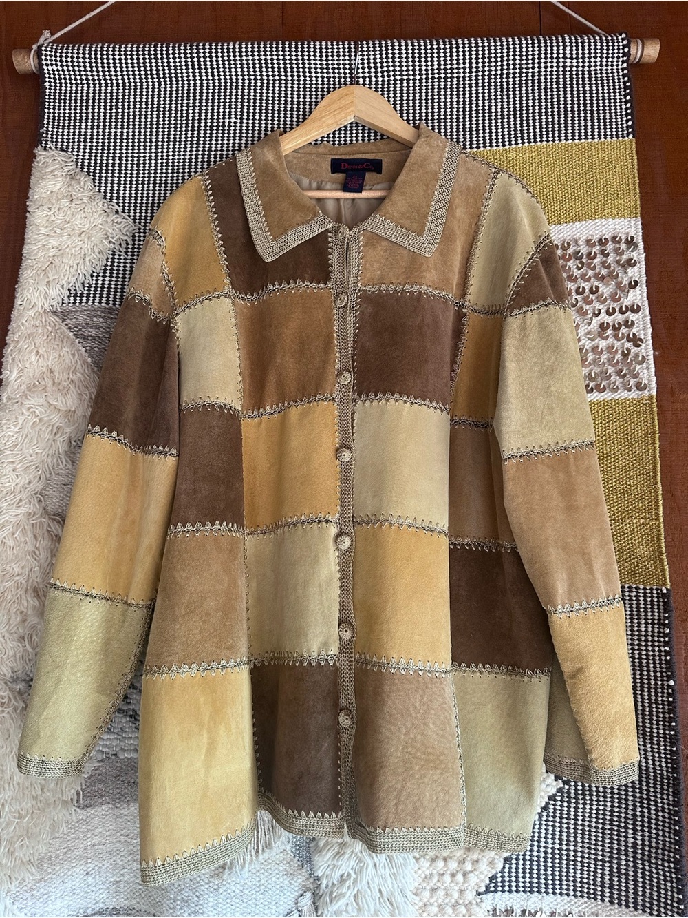 Denim&Co Patchwork Suede Jacket in Brown & Tan